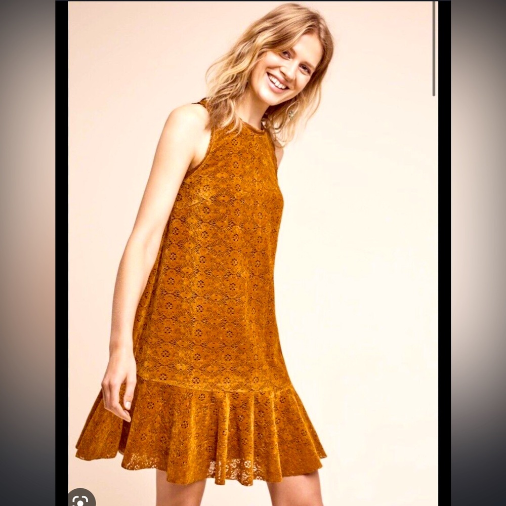 Maeve amis velvet cutout caramel dress